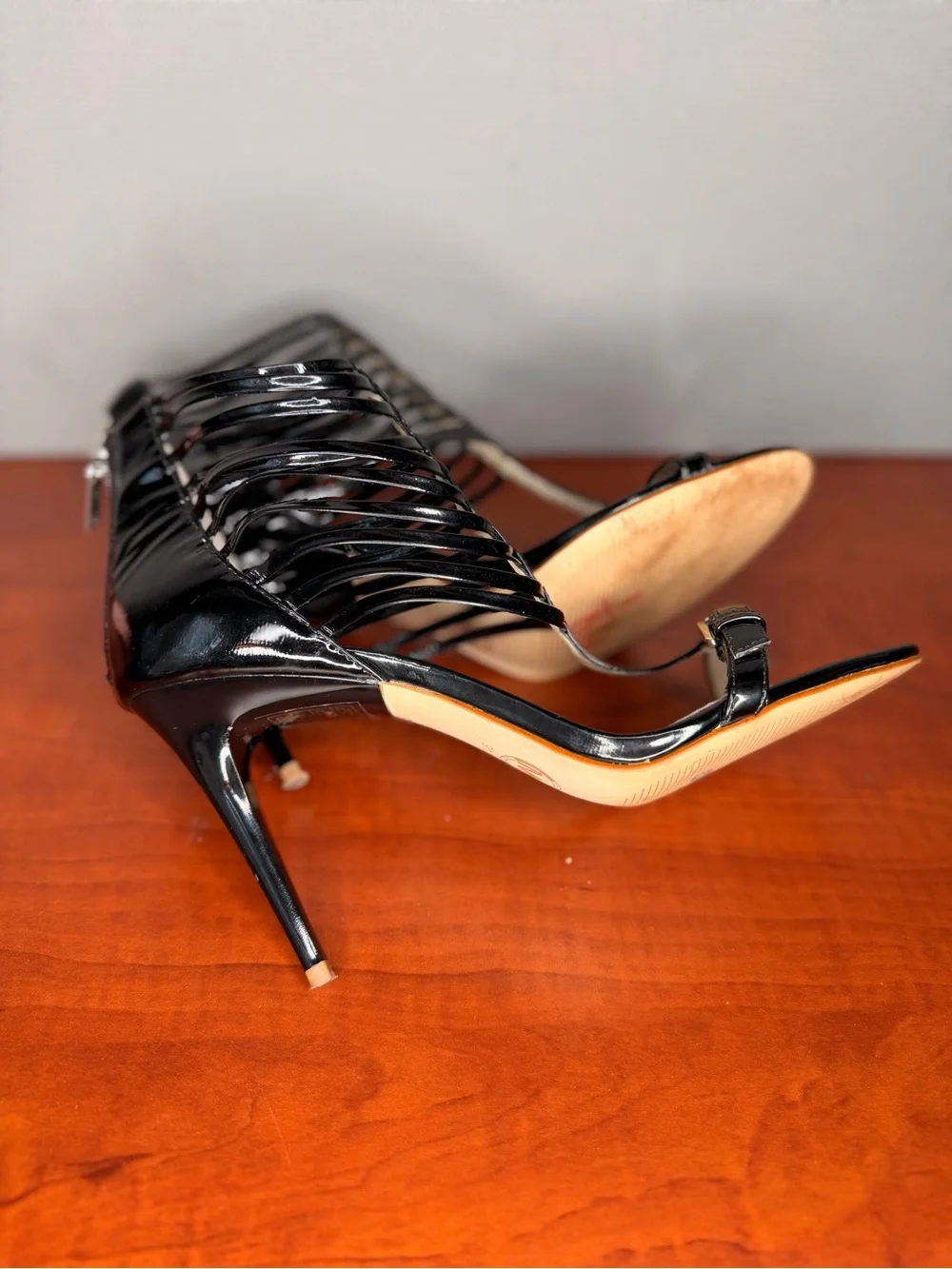Michael Kors Black Patent Leather Heels Gladiator Zipper Closure Sandal 9.5M